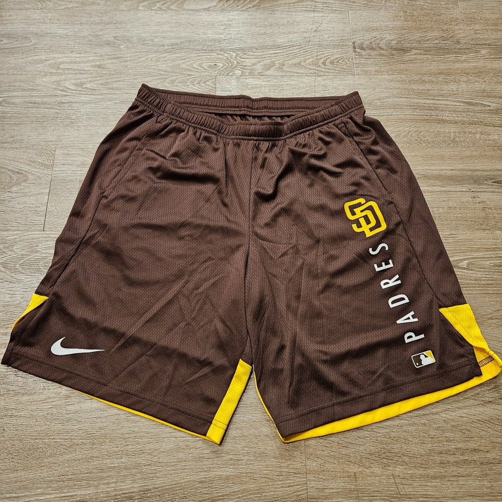 Nike San Diego Padres Shorts Mens L Brown Yellow MLB Dri-FIT Baseball Mesh
